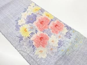 手織り真綿紬花々模様織出し名古屋帯